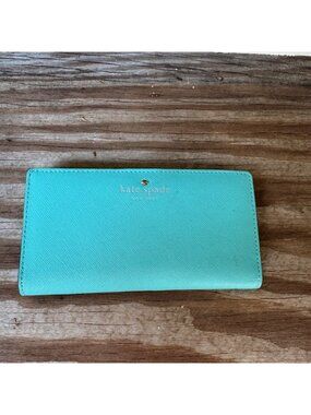 Kate Spade Turquoise Saffiano Leather Wallet With Card Slots & Zipper Pocket